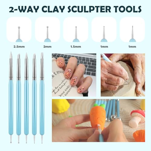 EUOCENK 14PCS Silicone Clay Sculpting Tool, Ball Stylus Clay Tools, Clay Shaper Brushes for Modeling, Dotting, Polymer Clay, Pottery Crafts, Nail Art, Rock, Blending, Drawing, Air Dry Clay, Ceramics - color: 14PCS