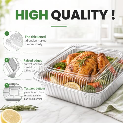 25 Pack 8x8 Aluminum Foil Pans with Lids, Square Baking Cake Pans