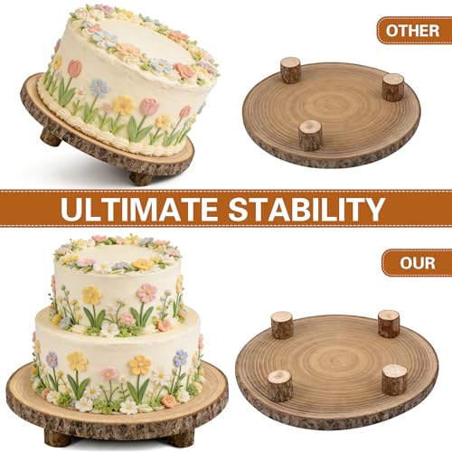 Wood Cake Stand with 4 Legs, 10-11 Inch Natural Rustic Wooden Cake Slice