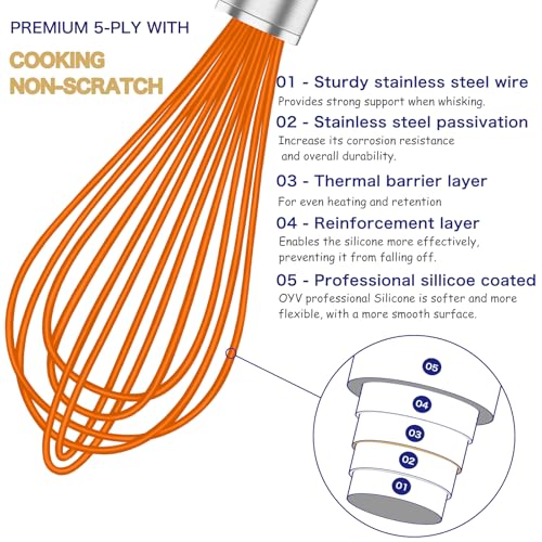 OYV Orange Silicone Whisk Set of 3, 8/10/12 Inch, Non-Scratch - color: Premium(Orange Pack)