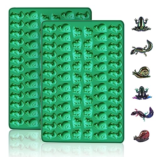 2 PCS Animal Silicone Molds, 104 Cavity Frog, Lizard, Snails Shaped Mini Silicone Molds for Baking Biscuits, Cookie,Candy, Chocolate, Jelly,Ice Cube,Pet Dog Treats Mold - style: Mini Frog Lizard Snails