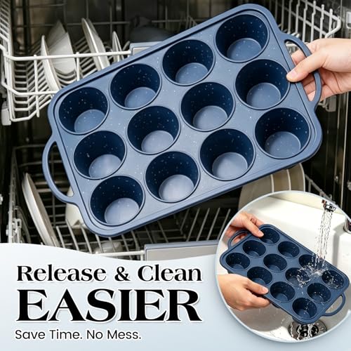Vinino 12 Cup Silicone Muffin Pan with Stainless Steel Frame - Blue - color: Blue, size: Standard
