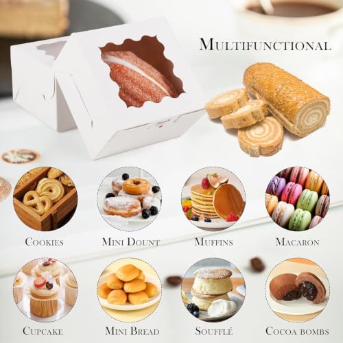 Cookie Boxes with Window, 4x4x2.5 Inch White Bakery Box (100)