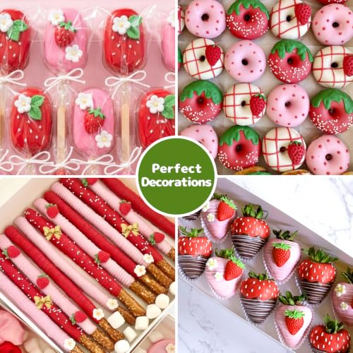 6 Pcs Strawberry Chocolate Molds Silicone, 3D Strawberry Fondant Mold - color: 6 Pcs Strawberry & Mini Rose & Bow, Pink