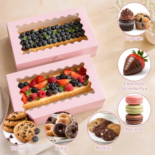 24Set Pink Cookie Boxes Packaging Bakery Boxes with Window 11.81x7.87x2.36"