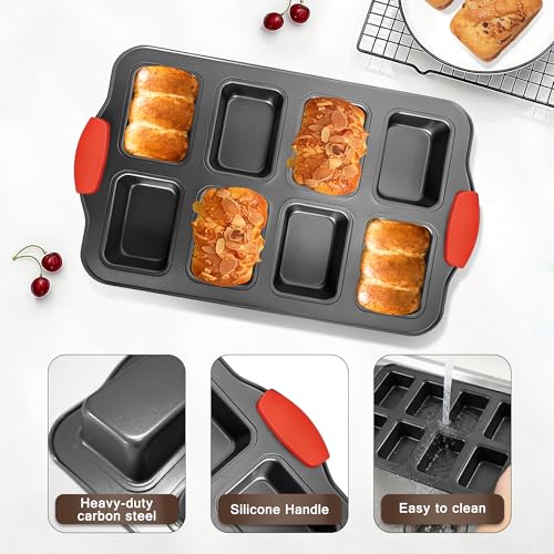 Mini Loaf Pans 8 Cavity Loaf Baking Pans With Silicone Handle Black - color: Black, size: 8 Cavity Mini Loaf Pan