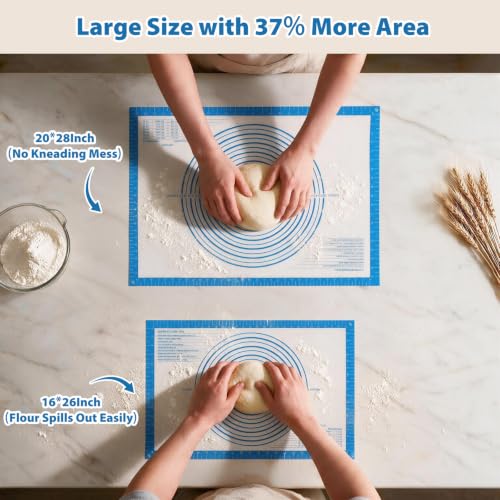 Nonstick Silicone Pastry Mat Extra Large with Measurements Dough Baking Mat - color: Blue, size: 28"L x 20"W