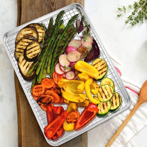 Half Sheet Baking Pan & Wire Rack, Leonyo 17.5" x 13" Large Stainless Steel Cookie Sheets with Cooling Rack Set, Nonstick & Oven Safe Commercial Baking Tray Pans - 4 Pack - size: Half Sheet Pan