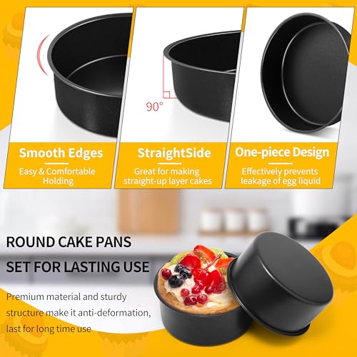 P&P CHEF 4 Inch Cake Pan, Stainless Steel Round Cake Pans, Black & 4 Pcs - color: Black, size: 4 Inch