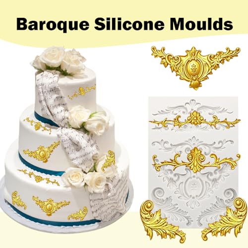 3 Pcs Baroque Silicone Mold, Scroll Fondant Mold for Cake Decor