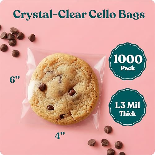 4x6 Clear Cookie Bags With Seal (1000 Pack) - Self Sealing Cellophane Bags - size: 4" X 6"
