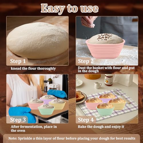 4Pcs Mini Silicone Banneton Bread Proofing Baskets, 6.5" Sourdough Banneton Proofing Baskets, Non-Stick Oval Dough Proofing Bowl Contain - size: 6.5" Oval