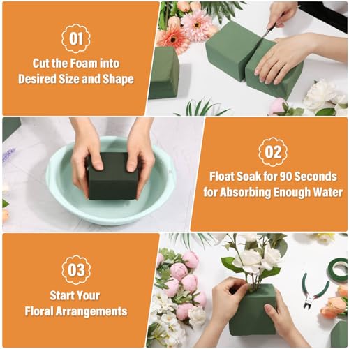 8 Pcs Floral Foam Blocks for Flower Arrangement (7.8” L x 3.5” W x 2.4” H) Wet and Dry Green Floral Foam for Wedding, Birthdays, Home Decorations - size: Medium Size