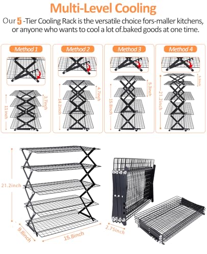 5 Tier Collapsible Cooling Rack, 2/3/4/5-Tier Upgraded,Adjustable ＆ Stackable Baking Rack, 5 Modes Cooling Racks for Cooking and Baking, Roasting ＆ Grilling Gifts for Picnic Party - color: B5-white