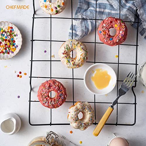 CHEFMADE Donut Mold Cake Pan, 6-Cavity Non-Stick Pattern Doughnut Bakeware for Oven Baking (Champagne Gold) - size: 04 - Fancy 6 Cups
