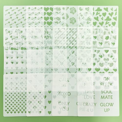 6in Hearts Love Cookie Stencils for Royal Icing, Valentine Stencils for Sugar Cookie, 16 Pcs Assorted Sizes Heart Shapes Conversation Words Rose Stencils for Baking Drawing Dessert Coffee Decoration - style: Hearts Style 2