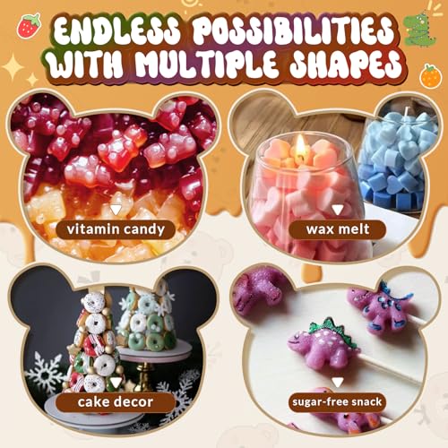 Gummy Bear Molds Silicone Mini Size, Non-stick Chocolate Candy Gummy Mould for Kid with 2 Droppers Including Dinosaur, Bear, Hearts and Donut Shape 201 Cavities - style: Gummy Shapes 4PCS