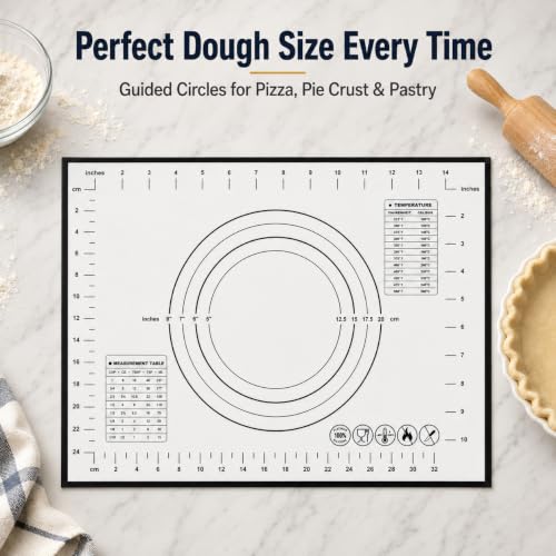 Silicone Pastry Mat for Rolling Dough Non Slip, 2-Pack Non-Stick Dough Rolling Mat with Measurements, Heat Resistant Baking Mat for Making Pie Crusts, Sourdough Bread, Cookies