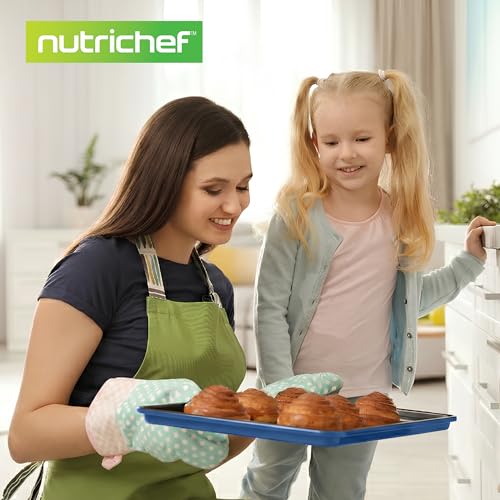 NutriChef 8-Piece Nonstick Stackable Bakeware Set - PFOA, PFOS, PTFE Free Baking Tray Set w/Non-Stick Coating, 450°F Oven Safe, Round Cake, Loaf, Muffin, Wide/Square Pans, Cookie Sheet (Blue) - color: Blue