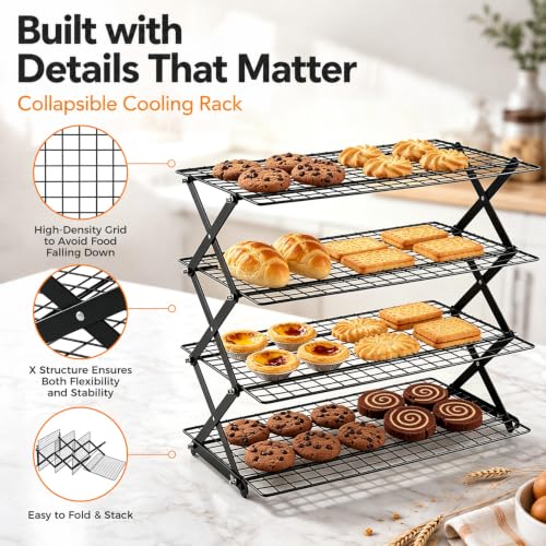 P&P CHEF 4 Tier Collapsible Cooling Racks,Stackable Bakers Rack,Black - color: Black