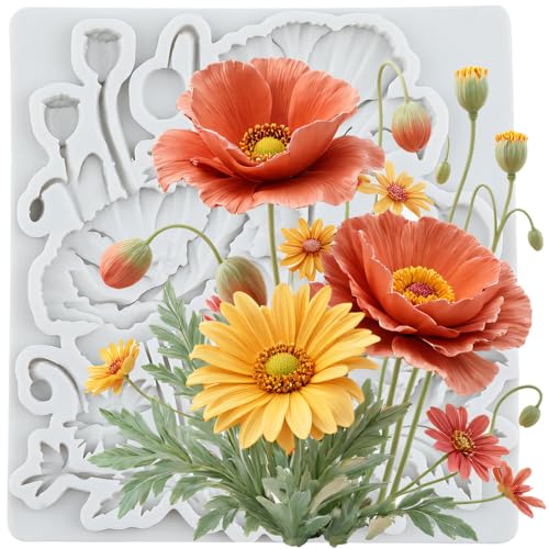 Poppy Daisy Flower Silicone Molds Flower Chocolate Fondant Mold - color: Style R