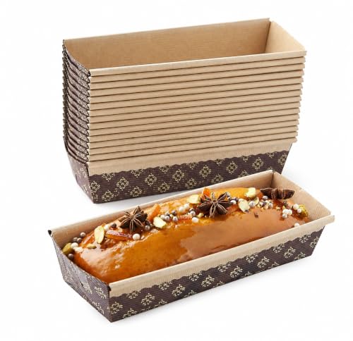 Pastry Chef's Boutique Disposable Rectangular Paper Loaf Pan Molds, All Natural Made, Recyclable, Microwave and Oven Safe, Display Medium Cake Mold - 7.75''x2.5''x2-25pcs - size: Medium (7.75''x2.5''x2'')