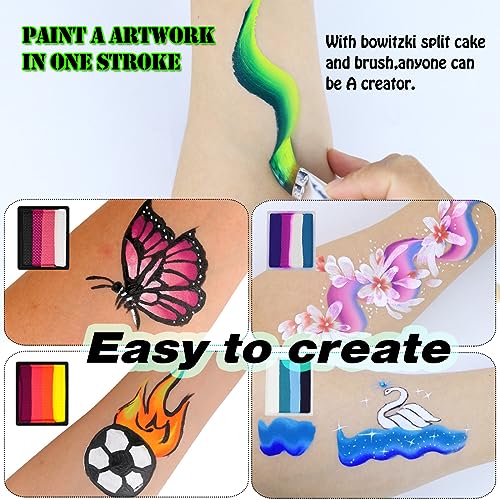 Bowitzki Face Paint Kit for Kids Split Cake Professional Body Painting Stencil One Stroke Non Toxic Rainbow Flora Unicorn Makeup Halloween Christmas Easter - Carnival