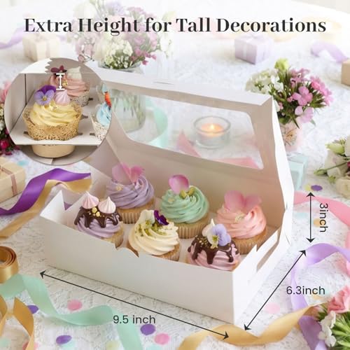 VGOODALL 6 Count White Cupcake Boxes, 15 PCS Cupcake Containers - color: White-1