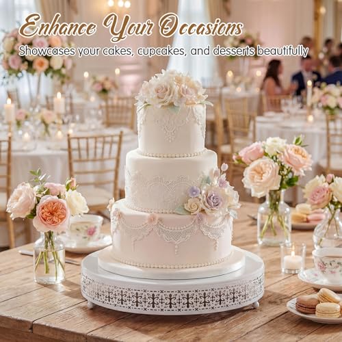 Wenqik White Metal Cake Stand 14 Inch with Cutting & Spatula - color: White, size: 14 Inch