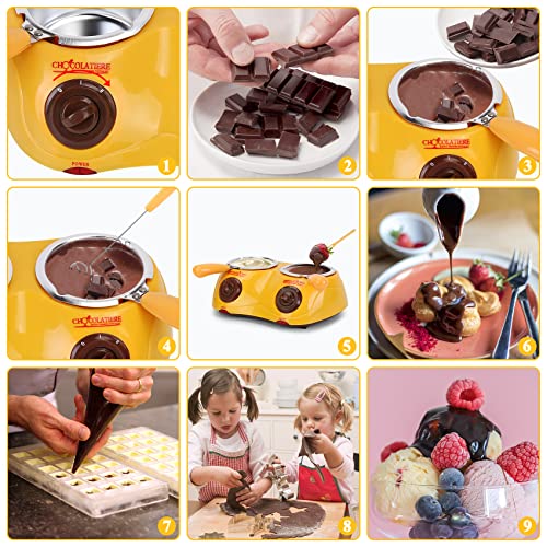 Outamateur Chocolate Melting Pot Electric Chocolate Fondue Mini Fondue Candy Maker with Double Melting Pot for Milk Chocolate,Cheese,Butter,Candy - color: Yellow