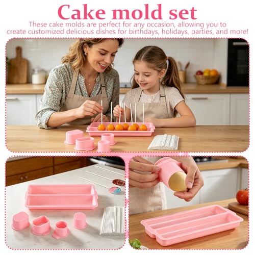 Round Cake Pop Mold Set 3 PCS Cake Pop Cutter with 9 Inch Tray Includes 100 Lollipop Sticks 100 Bags and 100 Ribbons for Making Home Desserts Birthday Parties Desserts