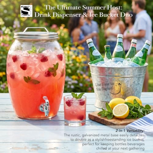 Style Setter Jaxon Glass Beverage Dispenser with Galvanized Base, 2 Gal - color: Galvanized Base