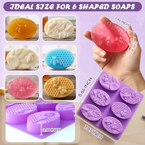 HKNMTT 2Pcs Bee Honeycomb Soap Molds 6-Cavity Square Oval Silicone Mold - style: Bee & Honeycomb - 2PCS