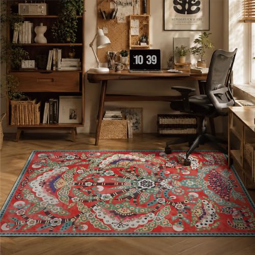 Peony Area Rug 4x6 Washable Accent Rug - color: Red Peony 02, size: 4' x 6' (Rectangular)