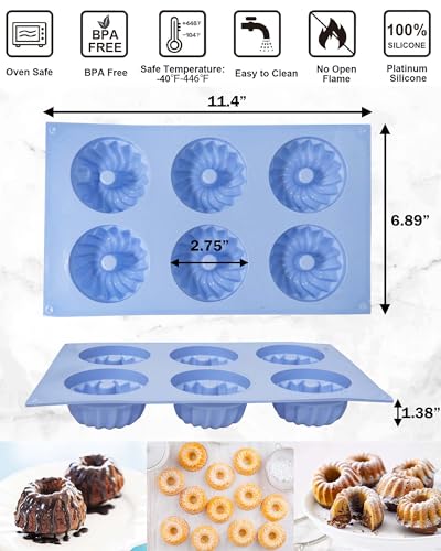 LGQUK Jello Mold, 3pcs Silicone Fluted Tube Cake Pans, 6-Cavity Non Stick Silicone Baking Molds for Cupcake, Donuts,Muffin, Cornbread, Brownie, Jellies (Blue, Fluted Tube) - color: Blue