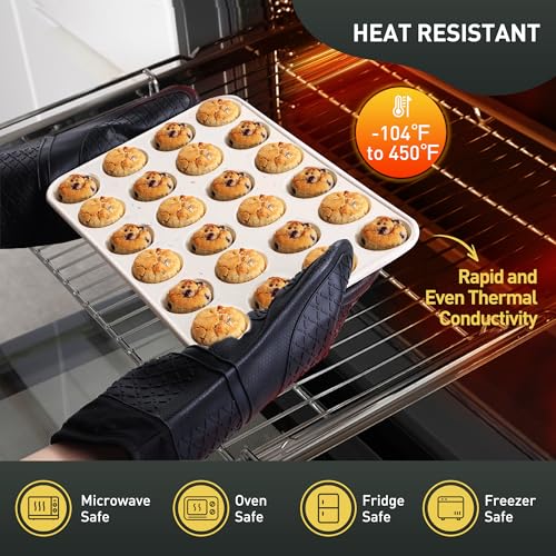 Socisen 2 Pack 24 Cups Silicone Mini Muffin Pan with Metal Reinforced Frame Silicone Molds Cupcake Cake Baking Cheesecake Pans Cookie Baking Chocoflan Cupcake Mold Mini Bundt Cake Pan Women Gift - color: Cream, size: 2pc: 24-Cup Mini