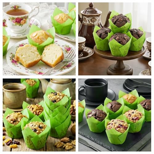 200 Pcs Green Tulip Cupcake Liners for Baking, Standard Size - color: Green