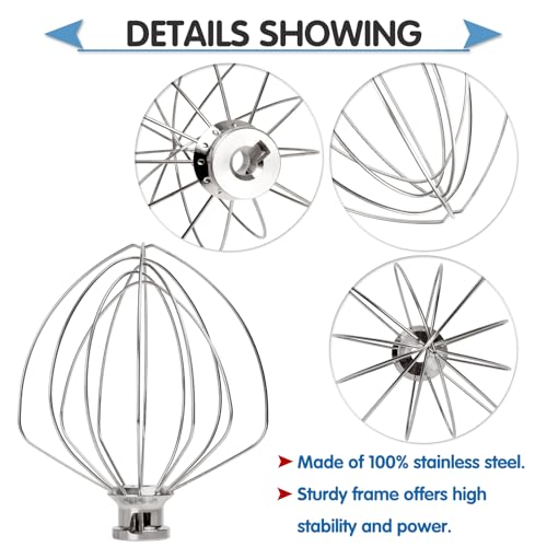 Wire Whip Stainless Steel for KitchenAid 6 Quart Bowl-Lift Stand Mixer, KN256WW 6-Wire Whisk Attachment, Balloon Whisk, Heavy Duty, Dishwasher Safe - size: 6 Quart