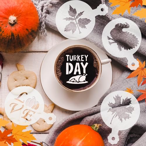 56 Pcs Thanksgiving Cookie Stencils for Royal Icing Cookie Decorating Kit - Small Fall Coffee Latte Art & Cupcake Cocktail Drink Food Baking Stencils - style: Thanksgiving