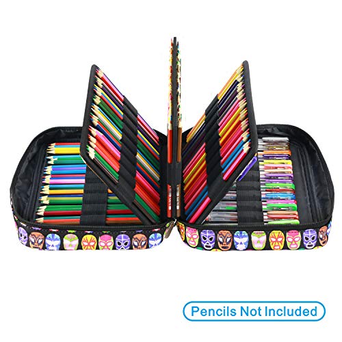 YOUSHARES Colored Pencil Case 220 Slots Pen Case Organizer With Handy Wrap & Zipper, Multilayer Holder for Prismacolor Colored Pencils & Gel Pen (Mask) - color: Mask