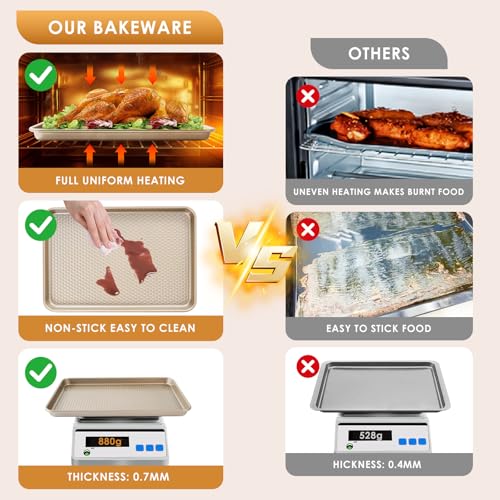 Baking Sheet Pan Set of 3, Nonstick Carbon Steel Cookie Sheets with Texture - color: Textured Champagne Gold