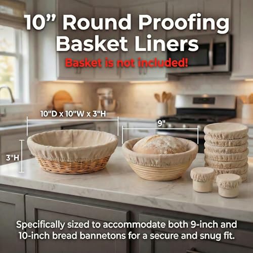 8 PCS Bread Proofing Basket Cloth Liner (6 Round) & 2 Sourdough Starter Jar Covers, 10 Inch Reusable Banneton Basket Cover for Sourdough Baking, Reusable Dough Bowl Liner (Round) - color: 6 Round + 2 Jar Covers