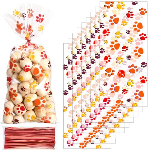 Blulu 100 Pcs Dog Treat Bags Puppy Party Favor, Orange, Brown, Yellow - color: Orange, Brown, Yellow