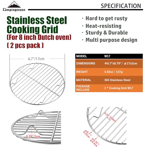 CAMPINGMOON 2pcs Round round cooling rack 304 Stainless Steel Cooking Grid Grill (φ6.7 inches, W17-2P) - color: φ6.7 inches, W17-2P