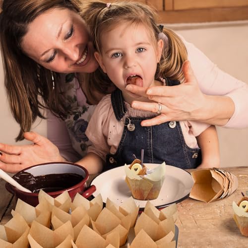 Neyimqr 120 Counts Natural Tulip Cupcake Liners for Baking Cups, Food Grade Parchment Paper Muffin Liners Holders, Standard Tulip Cupcake Liners, Greaseproof Cup Cake Wrappers for Party, Christmas - color: Natural