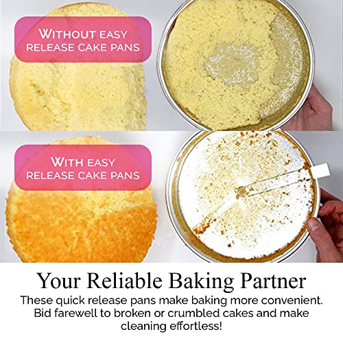 Aunt Shannon's Kitchen 8 Inch Round Cake Pans, 3 Pack, Silver Cake Pan with a Built-in Swivel Blade, Easy Release Cake Pans Set for Baking, Baking Pans Set for 3-Layer Cake, Dishwasher Safe