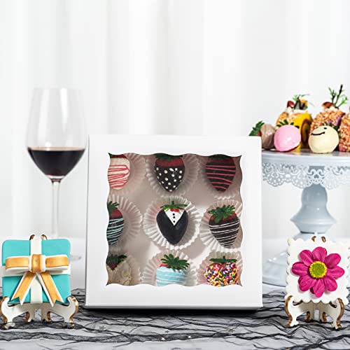 RomanticBaking 14pcs 7" x 7" x 2 1/2" Inches Bakery Boxes with Window for Pie, Cookies, Chocolate Covered Strawberries, Cakesickle, Brownies - size: 7"x7"x2 1/2"