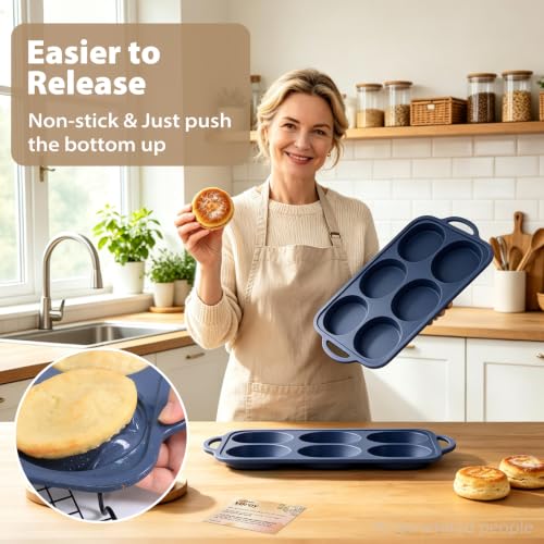 2Pcs Jumbo Silicone Muffin Top Pan 4 In with Frame Nonstick Egg Mold Baking - color: Gray