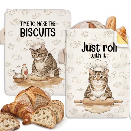Tabby Cat Baking Gifts Beeswax Bread Bags 2 Pack XL 13x17in - color: Cat Baking 03