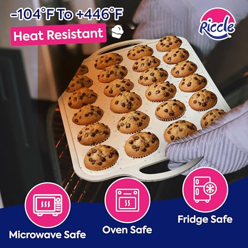 RICCLE 2 Pack Silicone Muffin Pan with Metal Frame, Cupcake Pans - size: 1 x Standard Muffin Pan & 1 x Mini Muffin Pan